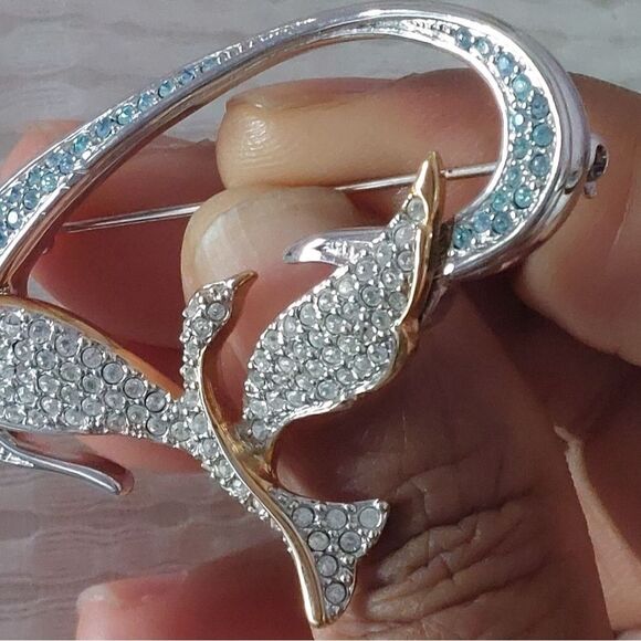 Vintage 1999 Swarovski Flying Bird Freedom Brooch Pin Crystal Paved Two Tones - Picture 6 of 9